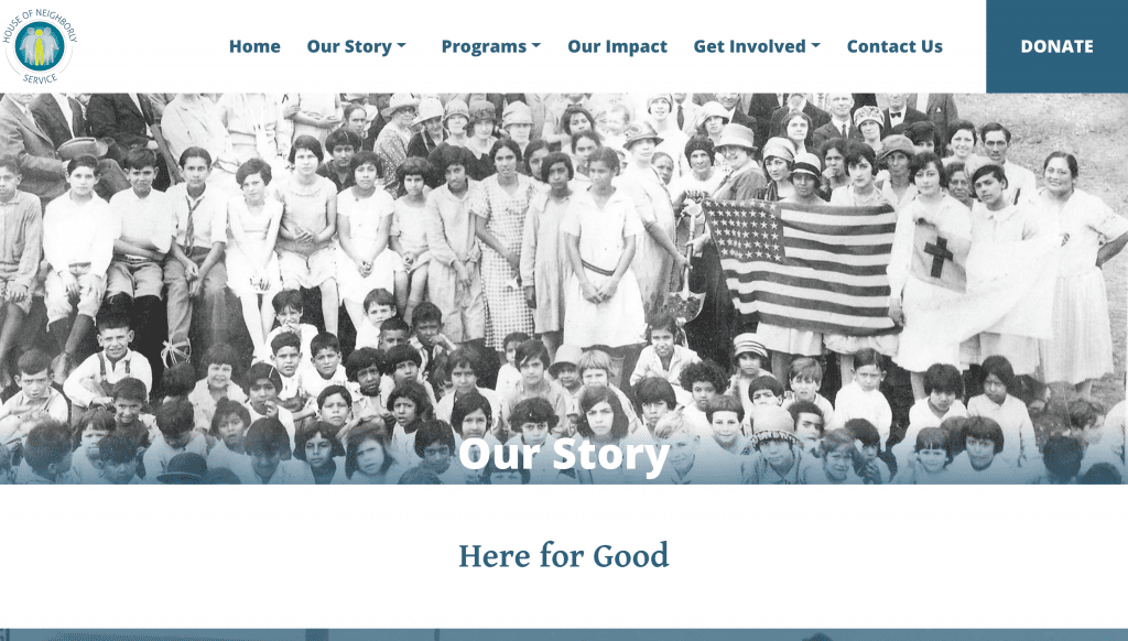 House of Neighborly Service our story website banner screenshot